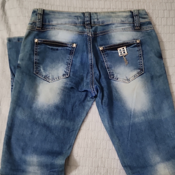 Blue Embellished Women's Jeans - Picture 6 of 11